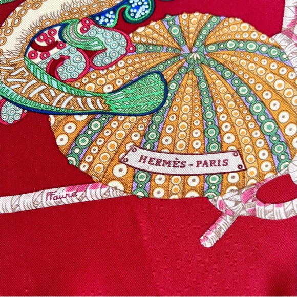 Hermes Vintage 1992 Nautical 'Grands Fonds' Silk Carré Scarf Crimson - Picture 5 of 13